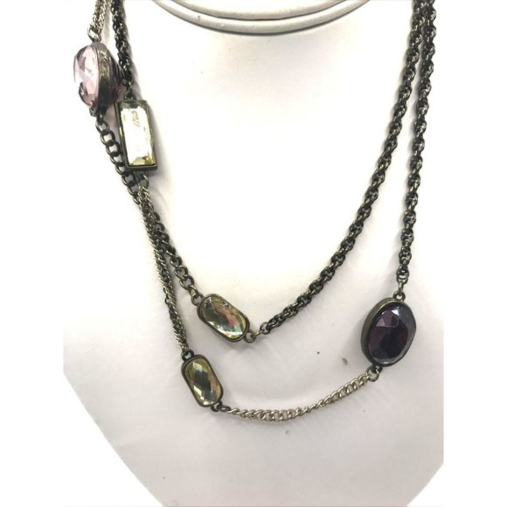 Loft Station Antiqued Gold Tone Faceted Crystals‎ Long Necklace